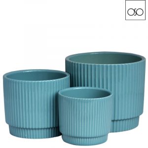 Vaso cilindro rigato serie 3 pz colore azzurro H14 D16.5