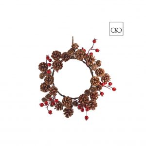 Corona naturale piccola c/pigne e bacche d32cm