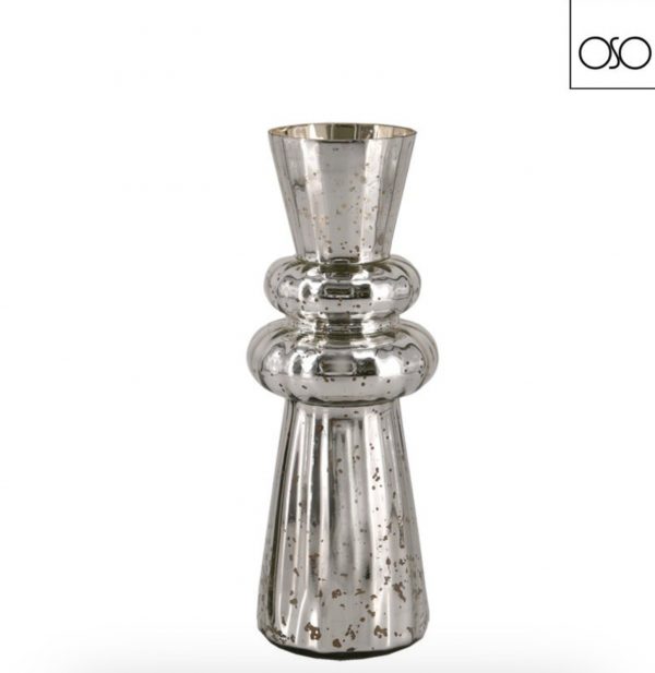 Vaso portafiori in vetro color argento 8,50xH26,00- Elegante decorazione in vetro color argento