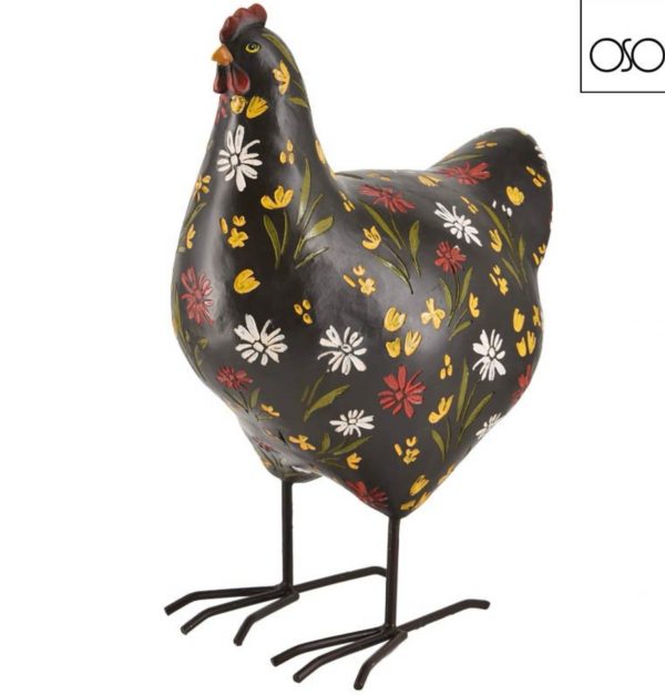 Gallina decorativa in resina nera 22,50x13,00xH33,00-Per casa e veranda