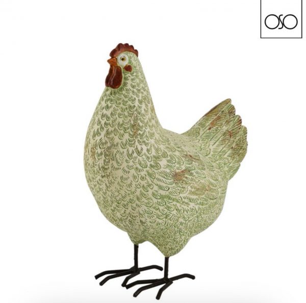 Gallina decorativa in resina verde 16,50x10,00xH23,00