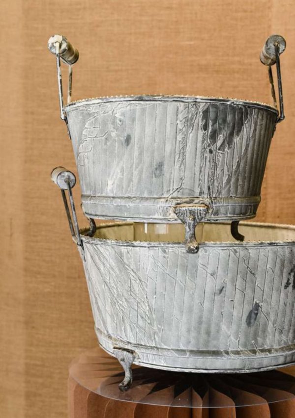 Set 2 mastelli con manici metallo grigio 36,00x34,00xH21,00-Versatile contenitore per arredamento e giardino