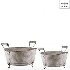 Set 2 mastelli con manici metallo grigio 36,00x34,00xH21,00-Versatile contenitore per arredamento e giardino