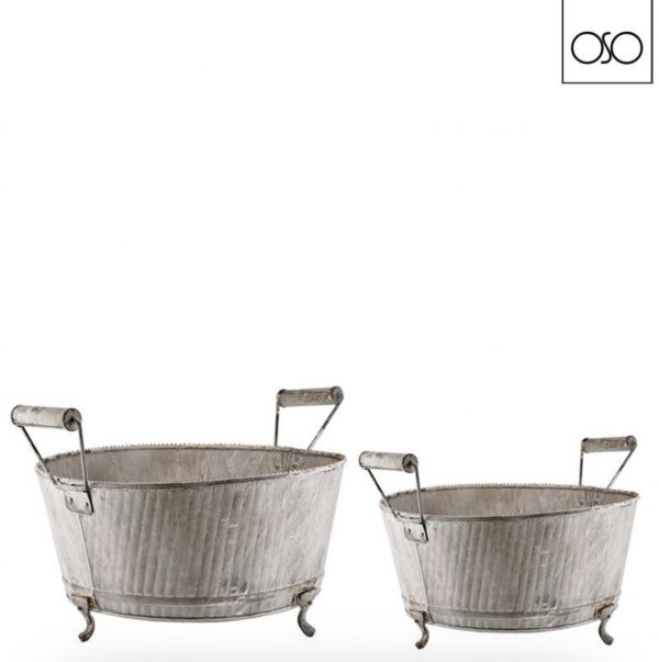 Set 2 mastelli con manici metallo grigio 36,00x34,00xH21,00-Versatile contenitore per arredamento e giardino