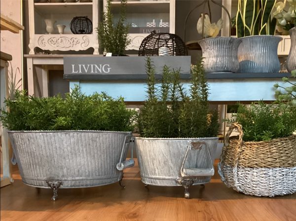 Set 2 mastelli con manici metallo grigio 36,00x34,00xH21,00-Versatile contenitore per arredamento e giardino