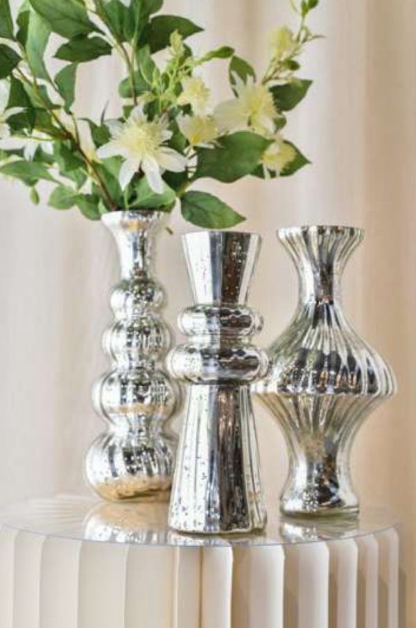 Vaso portafiori in vetro color argento 11,00xH30,00-Elegante decorazione per casa e ufficio
